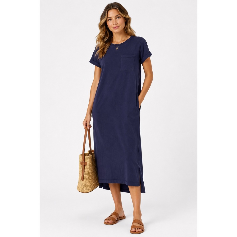 Daily Ritual Womens XS Navy Blue Viscose T-Shirt Dress with Pocket Casual Comfy